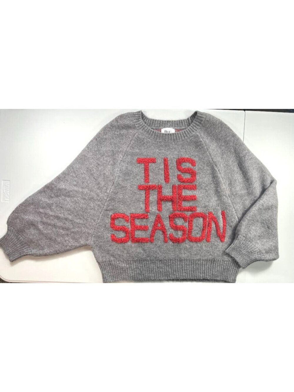 Bucket List "Tis The Season" Women's Sweater-Size Large, Festive Gray Crew Neck